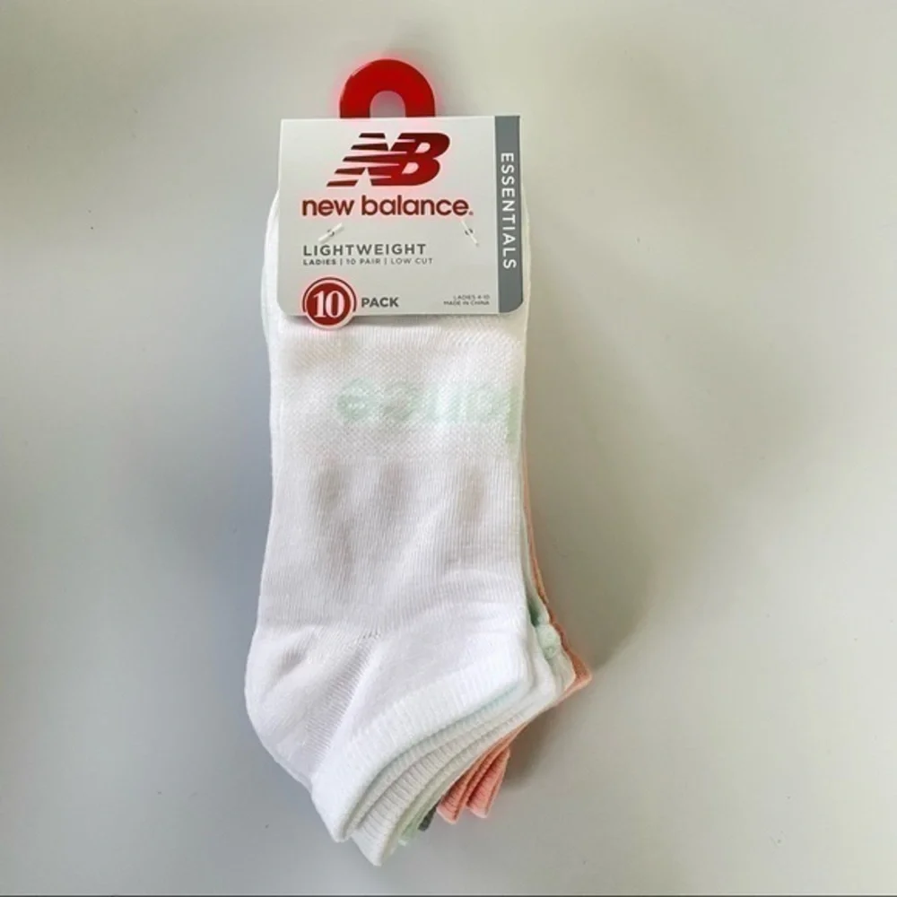 New Balance women’s low cut socks white gray green blue purple 10 pack size 4-10